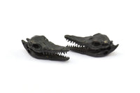 Black Crocodile Skull, 1 Oxidized Brass Black Crocodile Skull With 1 Loop, Findings, Charms (27x9mm) BS 1878 S707
