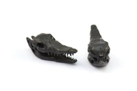 Black Crocodile Skull, 1 Oxidized Brass Black Crocodile Skull With 1 Loop, Findings, Charms (27x9mm) BS 1878 S707