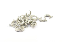 Silver Moon Charm, 6 Silver Tone Textured Horn Charms With 1 Loop, Pendant, Jewelry Finding (12x3.60x3.65mm) N0302