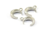Silver Moon Charm, 6 Silver Tone Textured Horn Charms With 1 Loop, Pendant, Jewelry Finding (12x3.60x3.65mm) N0302