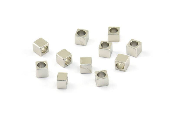 50 Silver Tone Square Cube Beads (4x4mm) Bs 1148--n0547 H0469