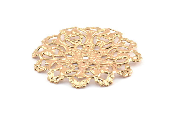 Rose Gold Vintage Pendant, 1 Rose Gold Plated Vintage Filigree Pendant (59mm) L-13