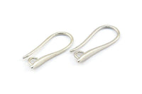 Silver Ear Hooks, 12 Silver Tone Earring Wires, Earring Hooks (20x8mm) BS 1709