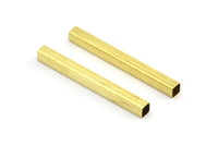 Brass Tube Beads - 24 Raw Brass Square Tubes (40x4x4mm) Sq05 Brc283