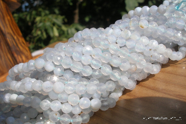 Full Strand 5 Mm Blue Faceted Chalcedony Gemstone Beads - 80 Pcs