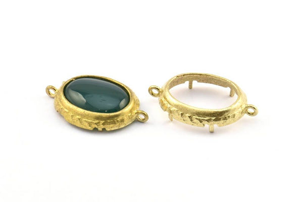 Brass Oval Setting, 4 Raw Brass Oval Settings With 2 Loops and 1 Pad Setting (27x17x3.8mm) BS 2034
