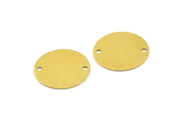 Round Stamping Blank, 20 Raw Brass Stamping Tags, With 2 Holes Connectors, Stamping Tags (16mm) Brs 64 A0256