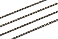 Black Antique Brass, 45 Meters - 148.5 Feet (2x2.5mm) Black Antique Brass Sparkle Bright Faceted Soldered Curb Chain - Z061