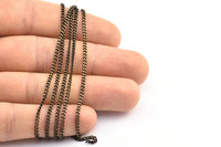 Black Bright Chain, 9 Meters - 29.7 Feet (2x2.5mm) Black Antique Brass Sparkled Bright Faceted Soldered Curb Chain - Z061