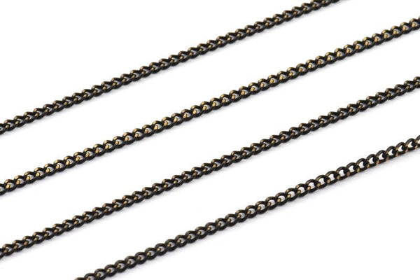 Antique Brass Chain, 9 Meters - 29.7 Feet (2x2.5mm) Black Antique Brass Sparkle Bright Faceted Soldered Curb Chain - Z061