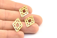 Brass Diamond Charm, 30 Raw Brass Tribal Diamond Charms, Findings (24x16mm)   A0620