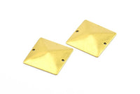 Brass Square Pyramid, 20 Raw Brass Square Pyramid Stamping Connectors with 2 holes  (20x20mm) Brs 671 A0062