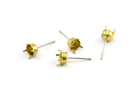Stainless Steel Post, 50 Raw Brass Earring Posts / Stainless Steel 6x15mm / 5mm Pad A0424