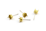 Stainless Steel Post, 50 Raw Brass Earring Posts / Stainless Steel 6x15mm / 5mm Pad A0424