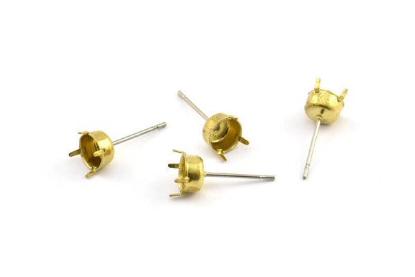 Stainless Steel Post, 50 Raw Brass Earring Posts / Stainless Steel 6x15mm / 5mm Pad A0424