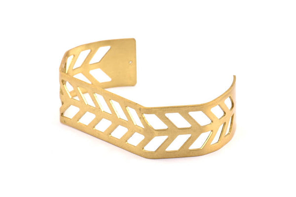 Leaf Textured Cuff - 1 Raw Brass Leaf Textured Cuff Bracelet Blank Bangle With 2 Holes (20x145x0.80mm) T108-0