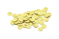 Brass Round Charm, 100 Raw Brass Textured Round Charms With 1 Hole, Findings (10x0.8mm) E172