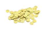 Brass Round Charm, 100 Raw Brass Textured Round Charms With 1 Hole, Findings (10x0.8mm) E172