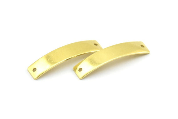Curved Rectangle Connector, 12 Raw Brass Wavy Rectangle Connectors With 2 Holes (35x8x0.8mm) BS 1808