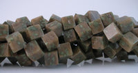 Green Spot Stone 12 Mm Cube Gemstone Beads Full Strand G117 T095