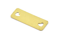 Blank With Heart Hole, 10 Raw Brass Rectangle Blanks With Heart Holes (15x40x0.80mm) D0251--c025