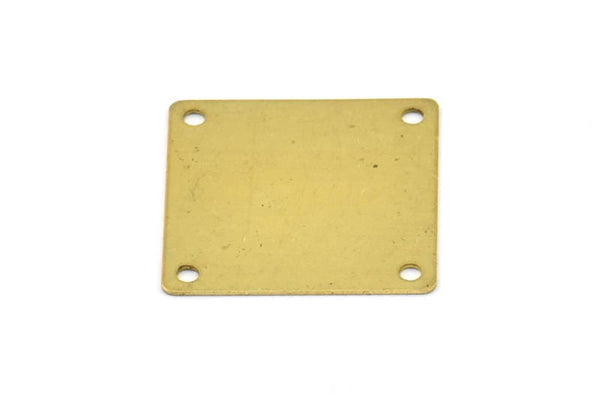 Brass Square Charm, 24 Raw Brass Square Stamping Connectors With 4 Holes (20x20mm) A0066