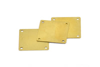 Brass Square Charm, 12 Raw Brass Square Stamping Connectors With 4 Holes (20x20mm) Pen 669 A0066