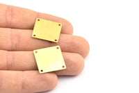 Brass Square Charm, 24 Raw Brass Square Stamping Connectors With 4 Holes (20x20mm) A0066