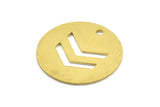 Brass Chevron Pendant, 8 Raw Brass Circle Chevron Pendant (25mm) B0154