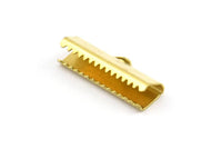 Ribbon Crimp End, 100 Raw Brass Ribbon Crimp Ends With Loop, Findings (6x19mm) Brs 537 A0075