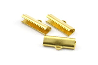 Ribbon Crimp End, 100 Raw Brass Ribbon Crimp Ends With Loop, Findings (6x19mm) Brs 537 A0075