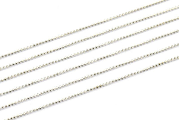 1 Meter - 3.3 Feet 1 Mm Silver Tone Brass Faceted Ball Chain - W69 ( Z030 )