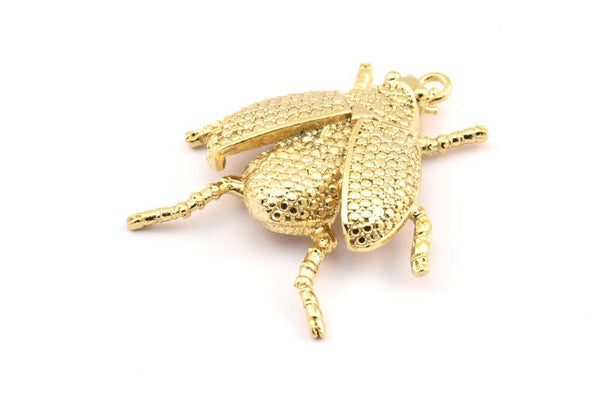 Tiny Bug Charm, 1 Gold Plated Brass Bug Fly Insect Charms (41x35mm) N0242 Q0054