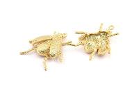 Tiny Bug Charm, 1 Gold Plated Brass Bug Fly Insect Charms (41x35mm) N0242 Q0054