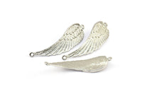 Silver Wing Pendant, 2 Silver Tone Wing Pendants With 2 Loops, Earring, Jewelry Findings (43x13x1.5mm) BS 1959