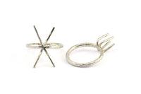 Claw Ring Setting, 2 Silver Tone Claw Ring Blanks With 4 Claws For Natural Stones N0210 H0511