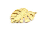 Brass Leaf Charm, 2 Raw Brass Monstera Leaf Pendant Charms Findings (37x29.5x2.5mm) BS 2047