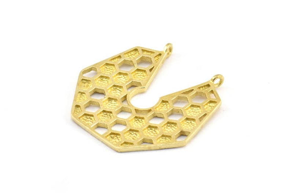 Brass Honeycomb Pendant, 2 Raw Brass Honeycomb Pendant With 2 Loops, Charms, Findings (31.5x32.5x1.3mm) BS 2052