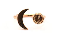 Rose Gold Ring Settings, 2 Rose Gold Plated Brass Moon And Planet Ring With 1 Stone Setting - Pad Size 6.2mm Q0120
