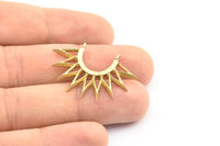 Brass Sunny Pendant, 3 Raw Brass Sunny Ethnic Pendants With 2 Loops, Findings, Charms (35x26x2.4mm) E213