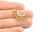 Brass Sunny Pendant, 3 Raw Brass Sunny Ethnic Pendants With 2 Loops, Findings, Charms (35x26x2.4mm) E213