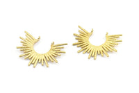 Brass Sun Pendant, 2 Raw Brass Textured Sunny Pendants With 2 Loops (38x27.5x1.7mm) E210
