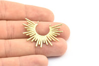 Brass Sun Pendant, 2 Raw Brass Textured Sunny Pendants With 2 Loops (38x27.5x1.7mm) E210