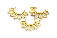 Brass Sun Pendant, 2 Raw Brass Textured Sunny Pendants With 2 Loops (36.5x26x2.6mm) E204