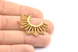 Brass Sun Pendant, 2 Raw Brass Textured Sunny Pendants With 2 Loops (36.5x26x2.6mm) E204