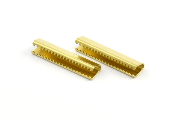 Brass Choker End, 20 Raw Brass Ribbon Crimp Ends Without Loop, Findings (25x6mm) A0005