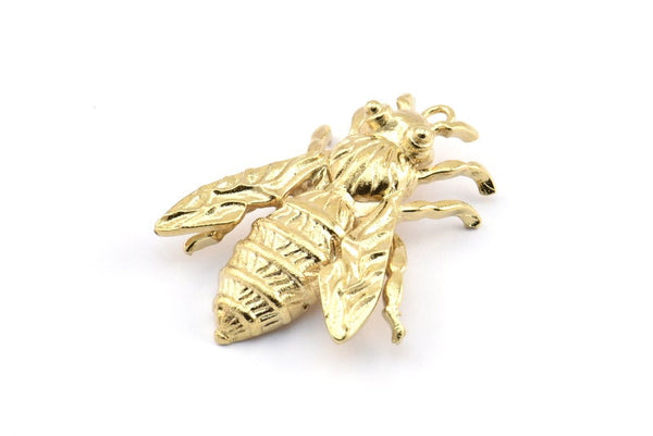 Huge Bee Pendant, 1 Gold Plated Brass Bee Charm Pendant (41x34mm) N0350 Q0332