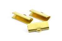 Choker Crimp Ends, 20 Large Raw Brass Ribbon Crimp Ends With Loop, Findings (25x10mm) A0041