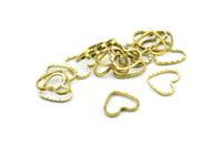 Heart Choker Charm, 24 Cutting Raw Brass Heart Connector  (14x13mm) A0572