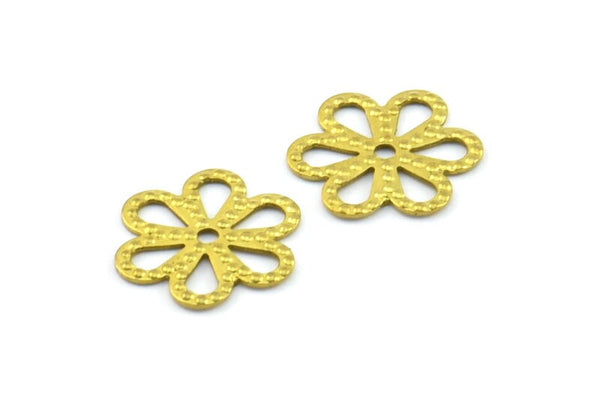 Brass Filigree Flower, 200 Raw Brass Filigree Flower Connectors, Charms (13mm) Brs 120 A0241